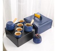 Set Da Tè Per Adulti Set Tè Kungfu Portatile Giapponese Viaggio Creativo Con Manico Laterale Ceramica Teiera Per Stoccaggio Aperto Piatto Forniture Esterni Set Da Tè Portatili(Blue)