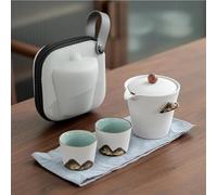 Set Da Tè Per Adulti Set Viaggio Yuanshan Disegnato Mano Stile Giapponese In Gres Comodo Tazze Tè Con Una Pentola Due Mini Portatile Set Da Tè Portatili(White)