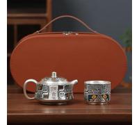 Set Da Tè Per Adulti Teiera Argento Sterling 999 Set Tazze Tè Tazza Ceramica Kung Fu Viaggio Portatile Una Pentola Stoccaggio Set Da Tè Portatili(B)