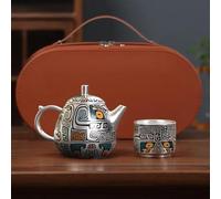 Set Da Tè Per Adulti Teiera Argento Sterling 999 Set Tazze Tè Tazza Ceramica Kung Fu Viaggio Portatile Una Pentola Stoccaggio Set Da Tè Portatili(A)