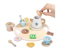 Set da tè per bambine e bambine, giocattoli in legno per tea party, set di teiere da cucina in latta con vassoio per il trasporto