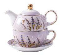 Set da tè per uno, set da 1 tè per uno, teiera in ceramica ad alta temperatura con tazza e piattino, viola a tema lavanda