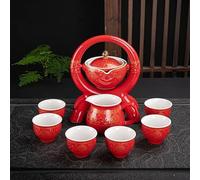 Set da tè Portatile in Ceramica per Viaggi all'aperto, Set da tè pomeridiano, Set da tè in Porcellana, Set da tè, Regalo per Un Amico (Red Five)
