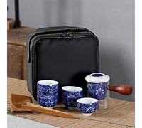 Set da tè portatile stoviglie da viaggio in porcellana blu e bianca tazza da caffè teiera e valigia Adatto per viaggi, casa, esterno e ufficio (colore: bianco) (blu) (blu) decorazione