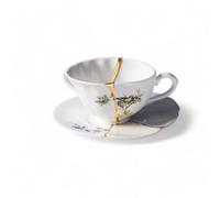 SET DA TE TAZZA E PIATTINO PORCELLANA KINTSUGI 09647 SELETTI WHITE