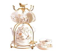 Set da Tè Tradizionale 20 Pezzi In Ceramica Con Portabicchieri In Ferro 6 Tazze E Piattini Cucchiai Tè Pomeridiano Bicchieri Set Da Caffè Servizio Per Adulti