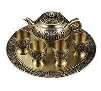 Set da Tè Tradizionale 6pcs Set Da Tè In Metallo Viaggio Portatile Con Teiera Tazze Vassoio E Per Casa Adulti