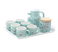 Set da Tè Tradizionale 9 Pezzi Set Da Tè Tazze Caffè Vassoio Portata In Ceramica Brocca Per Teiera Per Salotto Di Casa Delle Donne Adulti(Blue)