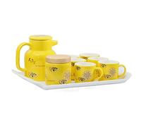 Set da Tè Tradizionale 9 Pezzi Set Da Tè Tazze Caffè Vassoio Portata In Ceramica Brocca Per Teiera Per Salotto Di Casa Delle Donne Adulti(Yellow)