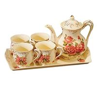 Set da Tè Tradizionale Servizio Da Tè In Ceramica Rosa Rossa Vintage Con Teiera Grazioso Per 4 Tazze Caffè Set Vassoio Adulti