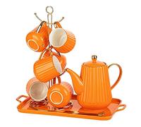 Set da Tè Tradizionale Set Da Caffè 9 Pezzi, Tè Con Portabicchieri E Vassoio, Pomeridiano, In Ceramica Adulti(Oranje)