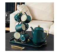 Set da Tè Tradizionale Set Da Caffè 9 Pezzi, Tè Con Portabicchieri E Vassoio, Pomeridiano, In Ceramica Adulti(Grün)