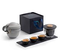 Set da Tè Tradizionale Set da tè cinese portatile viaggio, ciotola e 3 tazze, tazza erogatrice custodia Adulti(A)