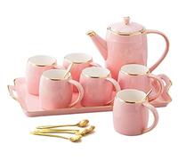 Set da Tè Tradizionale Set Da Tè Di Lusso Nordico 14 Pezzi In Ceramica Per Caffè Phnom Penh Caffettiera Vassoi Per Tazze Pomeridiano Per La Casa Per L'acqua Adulti(Pink)
