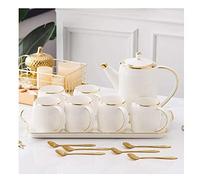 Set da Tè Tradizionale Set Da Tè Di Lusso Nordico 14 Pezzi In Ceramica Per Caffè Phnom Penh Caffettiera Vassoi Per Tazze Pomeridiano Per La Casa Per L'acqua Adulti(White)