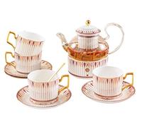 Set da Tè Tradizionale Set Da Tè In Ceramica Nordica Teiera Frutta In Vetro Per La Casa Riscaldamento Caffettiera Tazza Con Manico Brocca Adulti(Pink)