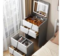 Set da toeletta 3 in 1 per ragazze, con luci a specchio e sgabello, scrivania salvaspazio per il trucco con piano in vetro trasparente, 3 cassetti e sgabello nascosto, colore: grigio, 60 x 39,6 x