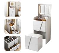 Set da toeletta 3 in 1 per ragazze con luci a specchio e sgabello, scrivania salvaspazio per il trucco con piano in vetro, 3 cassetti e contenitore nascosto, elegante finitura bianca, perfetta per la