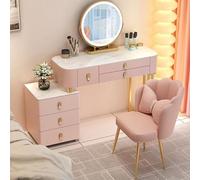 Set da toeletta a LED con specchio regolabile, 5 cassetti, tavolo da trucco e sedia in velluto, per camera delle ragazze, facile da montare, 80/100 x 40 x 76 cm