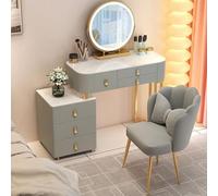 Set da toeletta a LED con specchio regolabile e 5 cassetti, sedia in velluto, per camera da letto delle ragazze, facile da montare, 80 x 40 x 76 cm, elegante design da tavolo per trucco