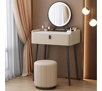 Set da toeletta color champagne con specchio a LED, scrivania e sgabello imbottito, per camera da letto o studio, 60 cm, elegante soluzione per mobili