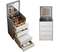 Set da toeletta compatto con specchio a LED e luci, pieghevole, sgabello imbottito perfetto per piccoli spazi, mobili moderni per camera da letto e ufficio