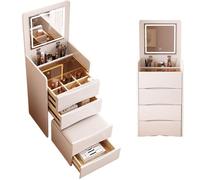 Set da toeletta compatto con specchio a LED, pannello pieghevole da scrivania e sgabello imbottito, perfetto per piccoli spazi, elegante tavolo da trucco con luci per casa o ufficio