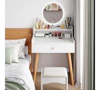 Set da toeletta compatto per ragazze, con specchio e sgabello, tavolo da trucco regolabile con cassetto, 3 modalità di illuminazione, mini tavolo da toeletta per camera da letto, 50 cm, regalo