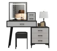 Set da toeletta con 5 cassetti, specchio LED ribaltabile, sgabello imbottito e tavolo da trucco - Elegante tavolo da toeletta da 80 cm per trucco e scrittura, perfetto per casa e camera da l