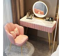 Set da toeletta con illuminazione a LED rosa con 3 opzioni di colore, sgabello imbottito, in legno massello, per camera da letto, toeletta da donna, dimensioni 100 cm