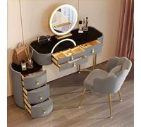 Set da toeletta con luci LED, scrivania con 6 cassetti e mobiletto laterale, piano lucido, montaggio flessibile, divano sedia floreale, bianco