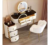 Set da toeletta con luci LED, scrivania con 6 cassetti e mobiletto laterale, piano lucido, montaggio flessibile, divano sedia floreale, bianco