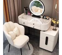 Set da toeletta con sedia, specchio e luci, in legno massello e lavagna, piccolo tavolo da toeletta per camera da letto (bianco e nero, 80 x 40 x 78 cm)