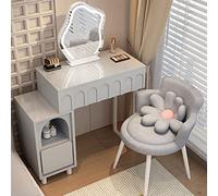 Set da toeletta con specchio dimmerabile a 3 colori, tavolo da trucco per camera da letto, 2 cassetti, scrivania per trucco con sgabello imbottito, per ragazze e donne