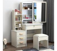 Set da toeletta con specchio e armadietto, scrivania moderna con 6 cassetti integrati in camera da letto specchio per il trucco (bianco avorio)