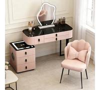Set da toeletta con specchio e sgabello, scrivania da toeletta con luce a LED regolabile in 3 colori sensibile al tocco con 4 cassetti e armadietto laterale, regalo for trucco da camera da letto