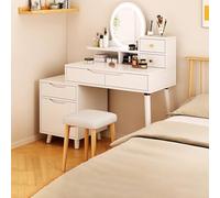 Set da toeletta con specchio illuminato a LED, cassettiera per camera da letto e soggiorno (bianco), scrivania moderna per camera da letto, sgabello imbottito con specchio a LED (colore: bianco latte