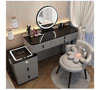 Set da toeletta con specchio LED, stazione di ricarica wireless e altoparlante Bluetooth, 120 cm, elegante tavolo da toeletta e sgabello imbottito, per camera da letto e soggiorno