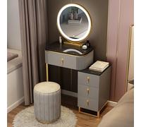 Set da toeletta da bambina con specchio a LED, mini tavolo da toeletta con cassetti e sedia, grigio, 50 cm, perfetto per la camera dei bambini, elegante e funzionale stazione di trucco