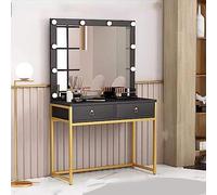 Set da toeletta da donna in stile moderno, con 2 cassetti, 3 colori, touch screen, specchio dimmerabile, armadietto laterale nero e oro Sophistin per lei