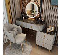 Set da toeletta illuminato a LED con sgabello imbottito regolabile in 3 colori, perfetto tavolo da trucco per l'arredamento della casa e la routine di bellezza, elegante toeletta con specchio.