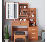 Set da toeletta illuminato a LED con sgabello, tavolo da trucco e specchio, 3 ripiani aperti, 80 x 36 x 131 cm, perfetto per camera da letto e spogliatoio, design moderno