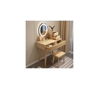 Set da toeletta illuminato a LED con specchio, tavolo da trucco e sgabello per camera da letto, elegante tavolo da toeletta in legno per la decorazione della casa, perfetta stazione di trucco