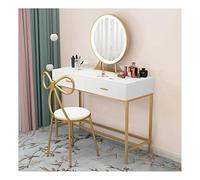 Set da toeletta moderno con sgabello e specchio, in legno, stile shabby chic, con cassetti, design a C, 80 x 40 x 75 cm