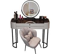 Set da toeletta moderno con specchio e luci regolabili, piano in vetro, 2 cassetti, sgabello e tavolino da toeletta (grigio B 80 cm)