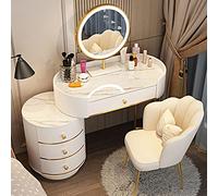 Set da toeletta moderno con specchio illuminato, per camera da letto, sgabello imbottito e 6 cassetti, ideale per donne e ragazze