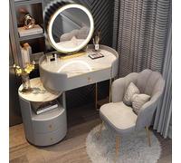 Set da toeletta regolabile grigio con specchio e sgabello, scrivania per trucco con cassetti, piccolo tavolo da toeletta per ragazze/donne, perfetto per decorare la camera da letto