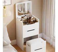 Set da toeletta regolabile illuminato con specchio e sgabello, elegante tavolo da trucco con cassetti in legno per applicazione di bellezza elegante