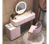 Set da toeletta Rosa con Specchio per Il Trucco, Sgabello, 6 cassetti, cassettiera per Camera da Letto e Comodino per Un Ampio Spazio di archiviazione, 100 cm