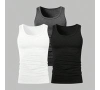 Set da tre pezzi Manfinity Sporsity da uomo, top con spalle strette e slim, indossabile dentro o fuori, due stili di base neri e uno bianco, in tessuto lavorato a maglia, molto inclusivo, con piccolo 